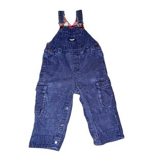 OshKosh Baby Boy Blue Corduroy Overalls 18 Plaid Accents Snap‎ Button Adjustable